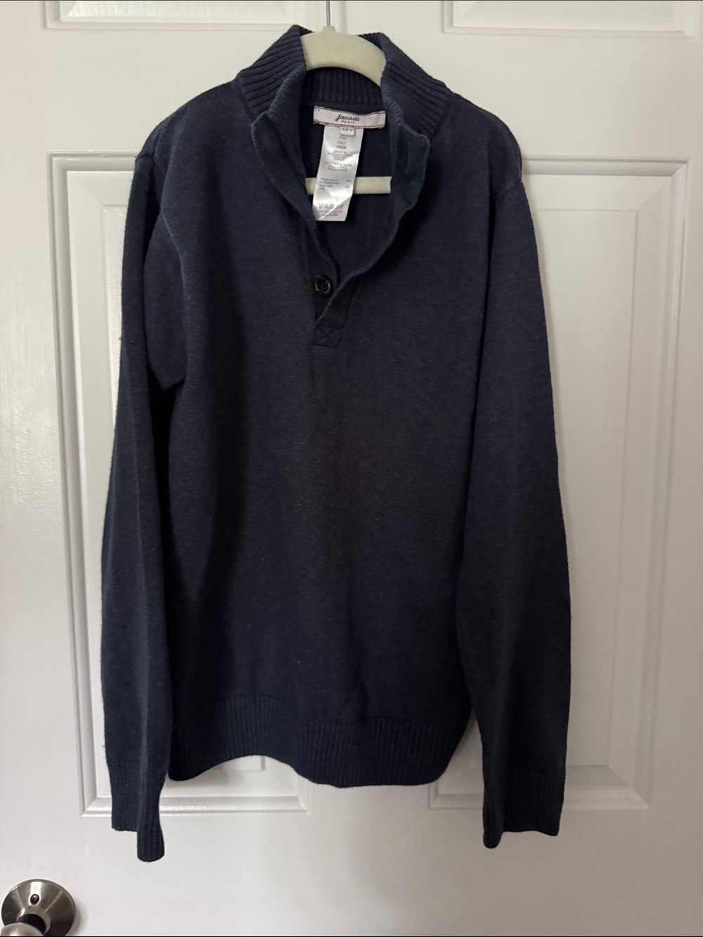 Jacadi Paris boys blue quarter sweater; wool and cotton size 12y